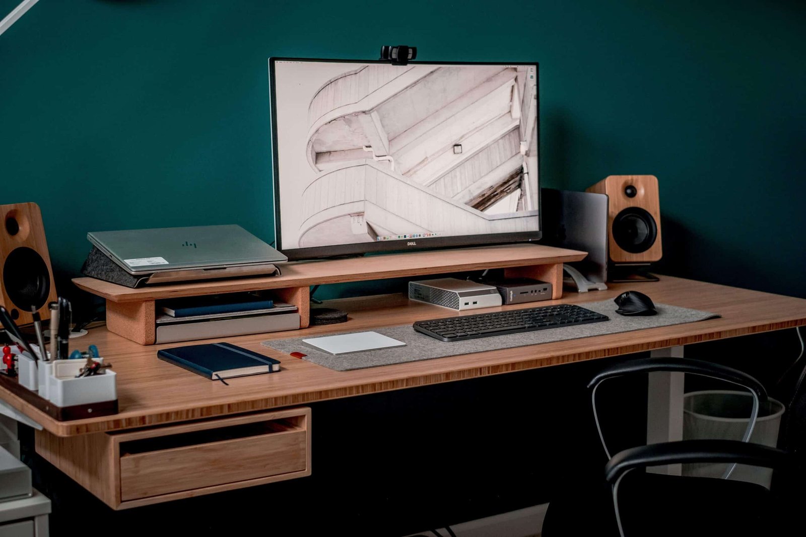wooden desk and desktop screen